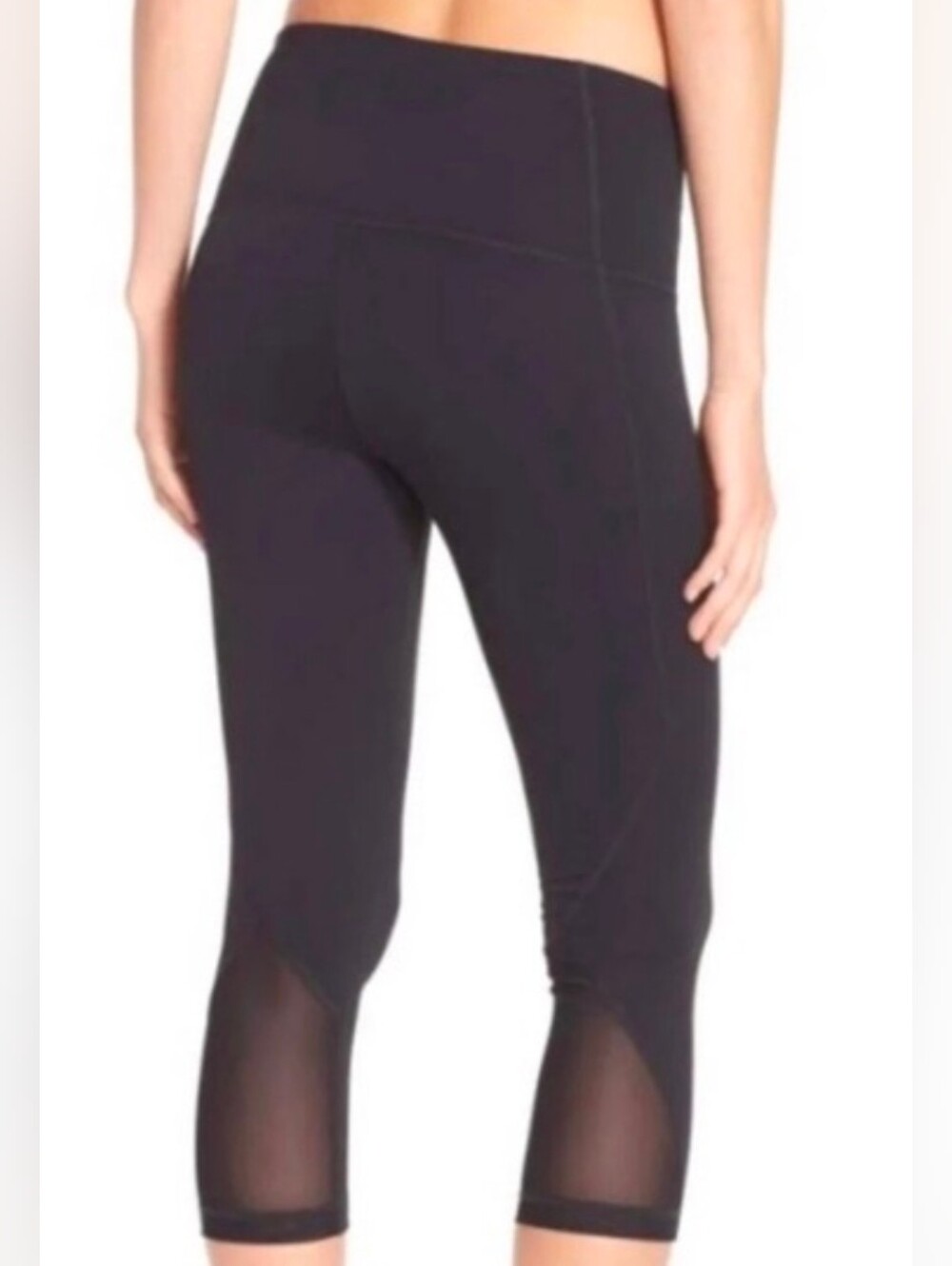 Zella Studio Luxe High Waist Black Crop Mesh Leggings - M
